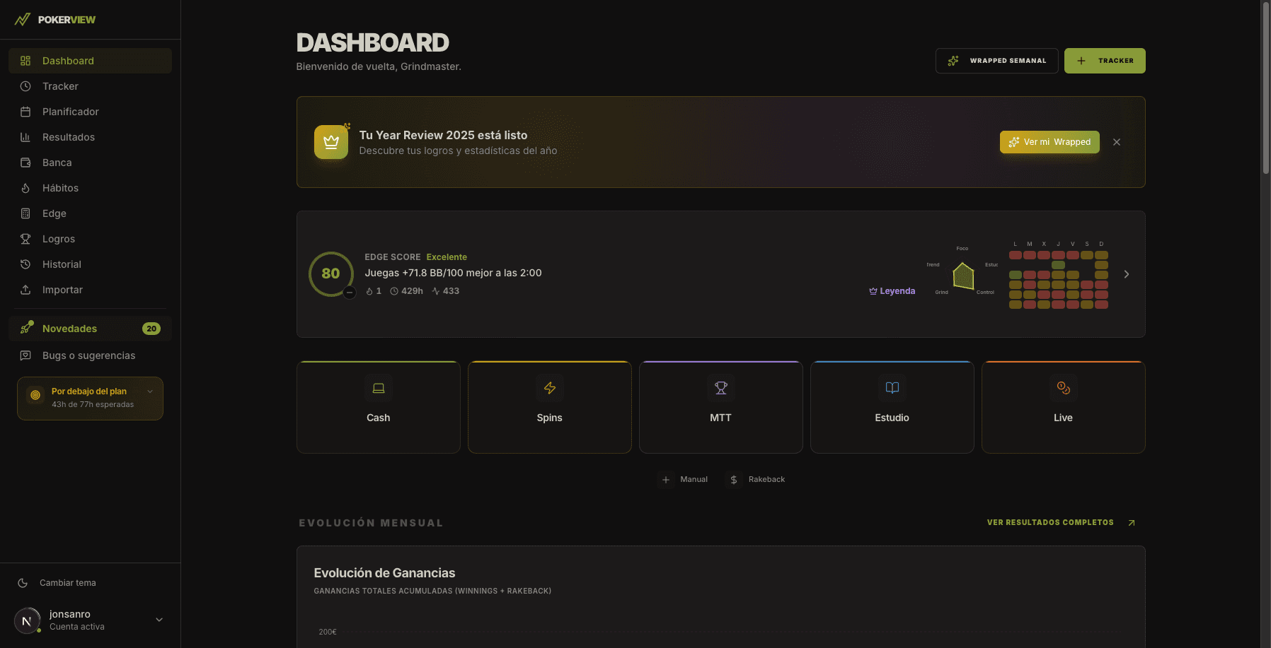 Mockup de logros y objetivos de PokerView